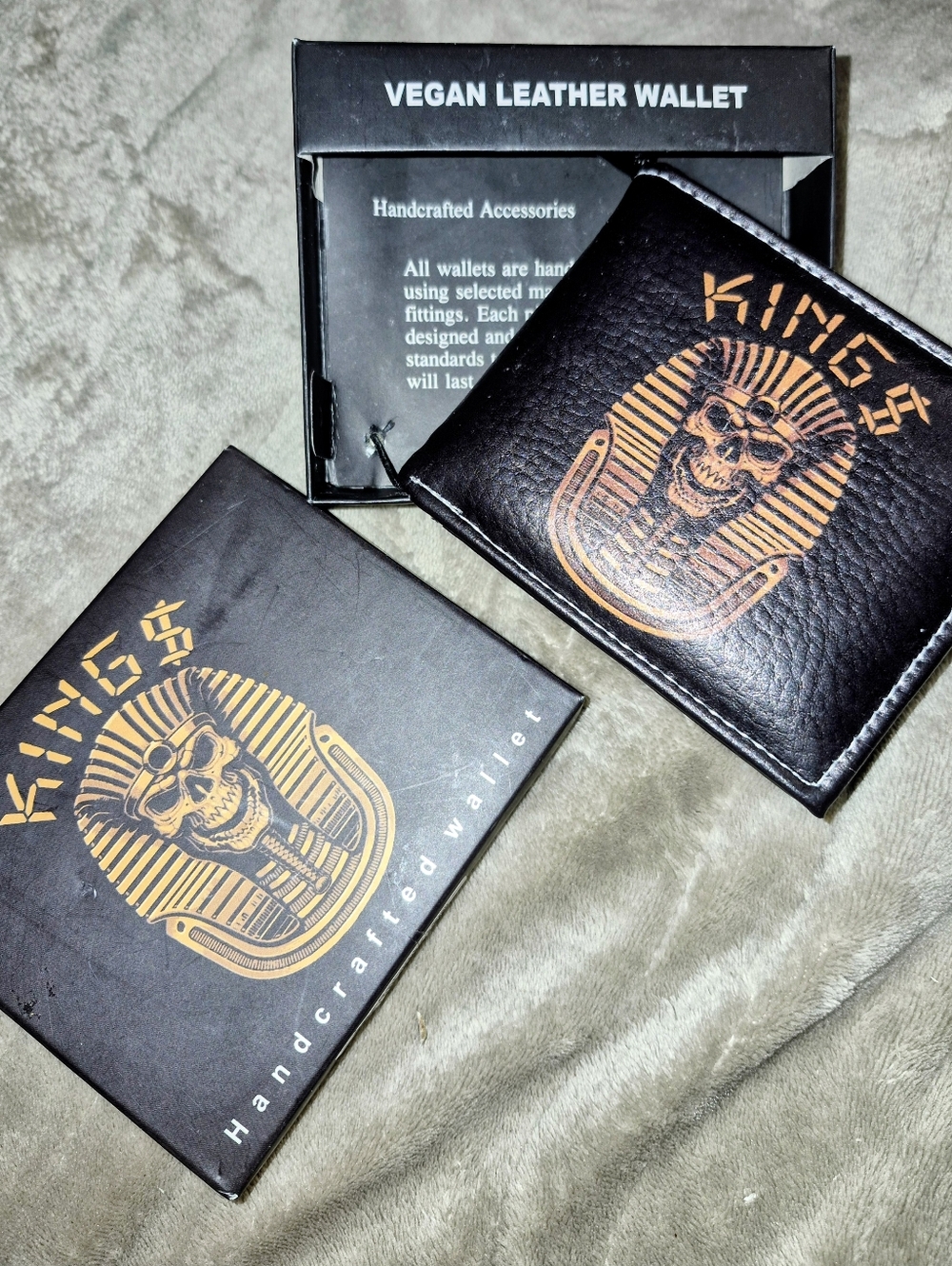 BNIB VRGAN LEATHER  Wallet Box with Gold Pharaoh Skull Design